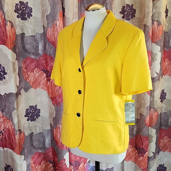 Vintage Katie Brooke Yellow Three Button Jacket Blazer 14 - Picture 3 of 10